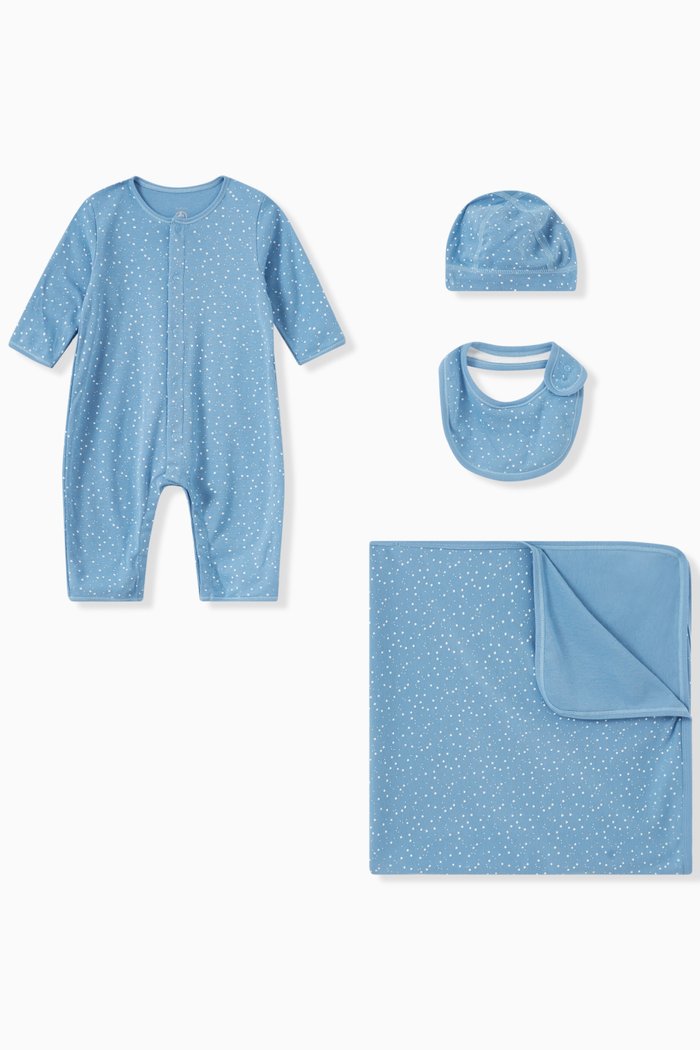 

Sleepsuit Gift Set in Small Star Pattern Organic Cotton Rib Knit, Blue