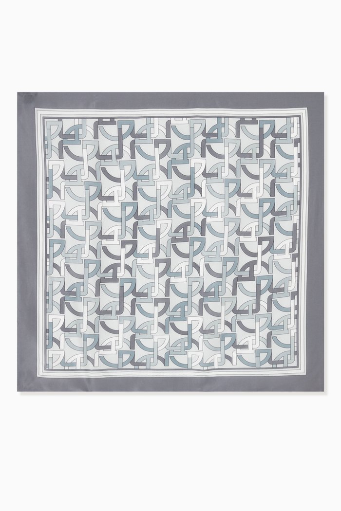 

Graphic Print Scarf in Silk, Grey