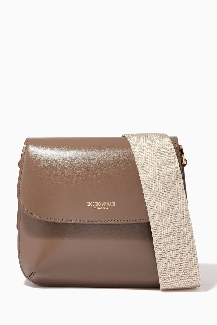 La Prima Small Crossbody Bag in Palmellato Leather, Brown