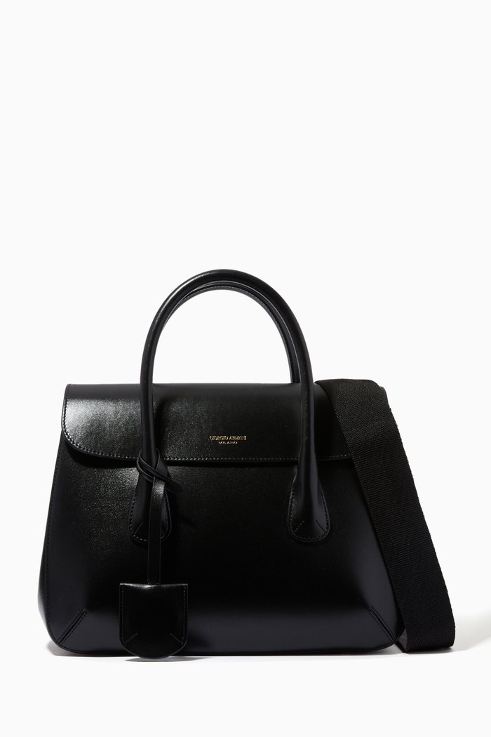 

La Prima Medium Top Handle Bag in Leather, Black