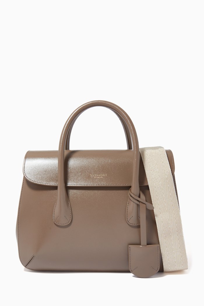 

La Prima Medium Top Handle Bag in Leather, Brown