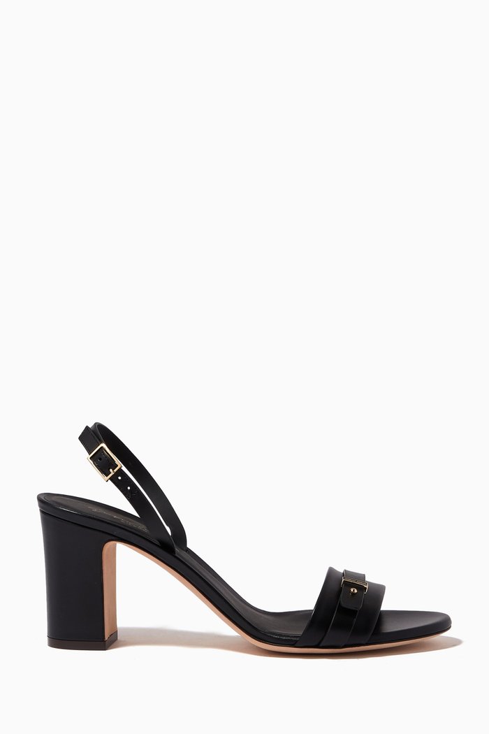 Charlotte Heel Sandals in Leather, Black