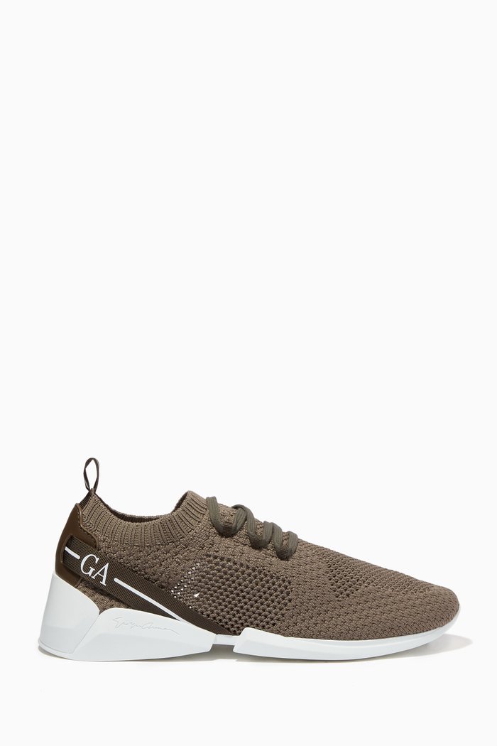 

Lace-up Sneakers in Knit Mesh & Melange Leather, Brown