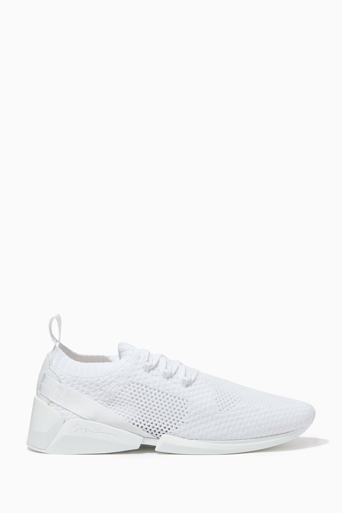 

Lace-up Sneakers in Knit Mesh & Melange Leather, White