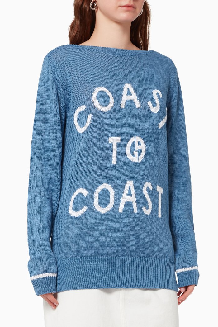 Long Sleeve Pullover in Linen, Blue