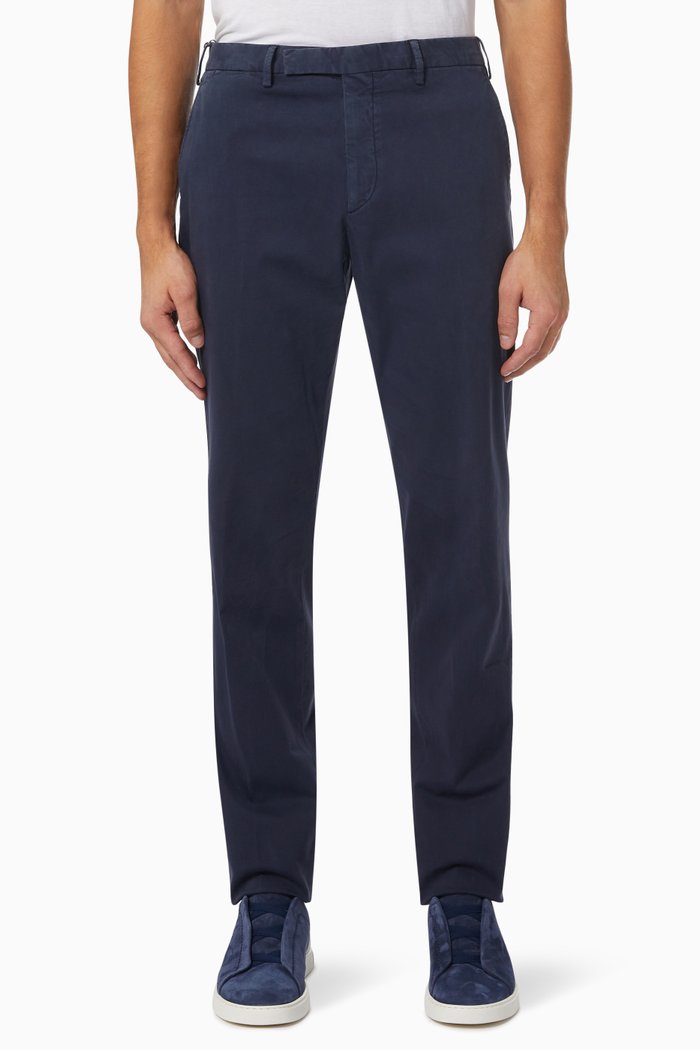 Trousers in Stretch Cotton & Lyocell, Blue