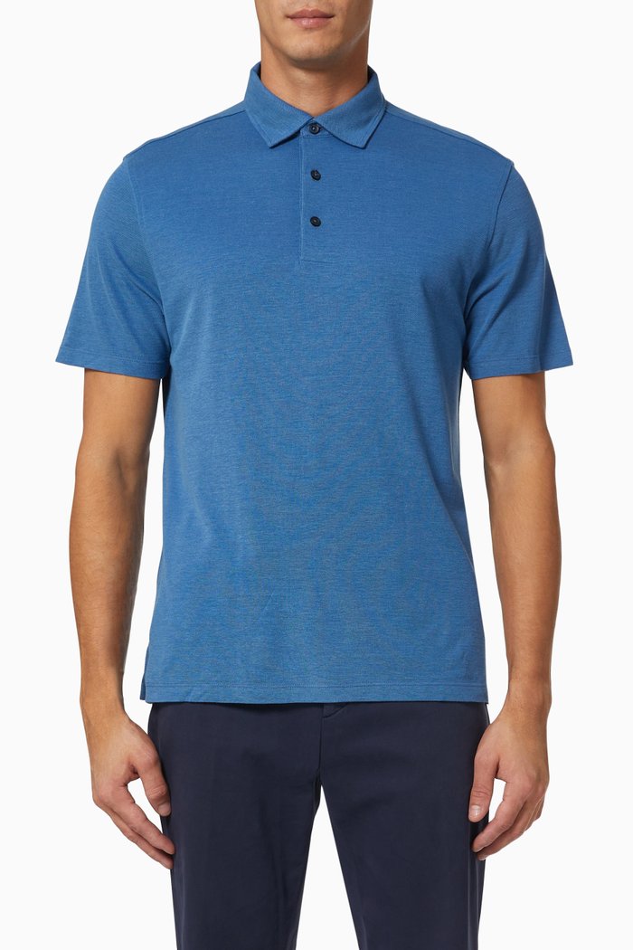 

Short Sleeve Polo Shirt in Cotton & Silk, Blue
