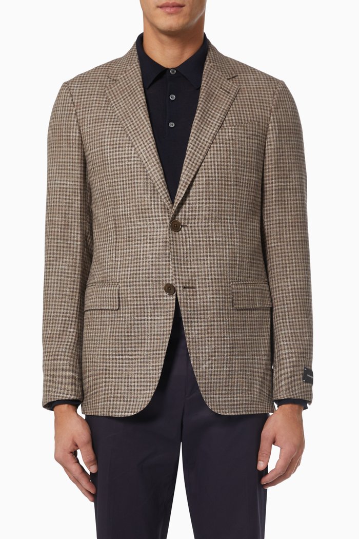 

Single Breasted Blazer in Wool & Silk, Brown