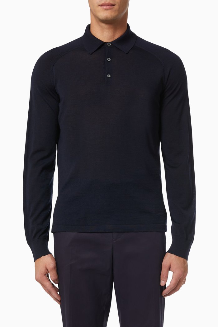 

High Performance Packaway Polo Shirt in Wool, Blue