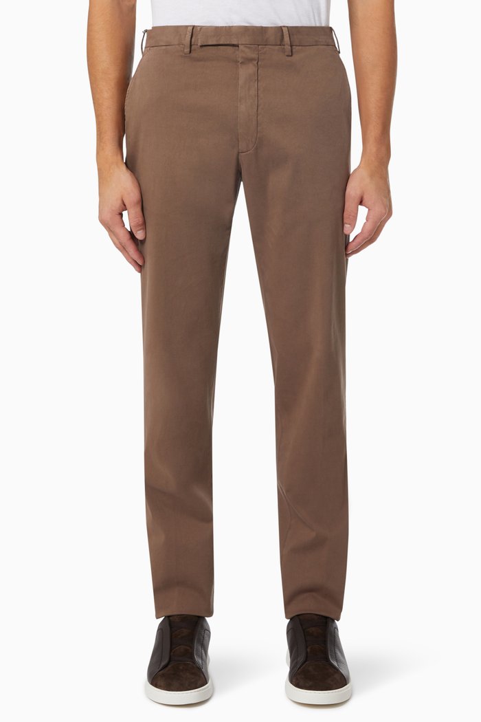 

Trousers in Stretch Cotton & Lyocell, Brown