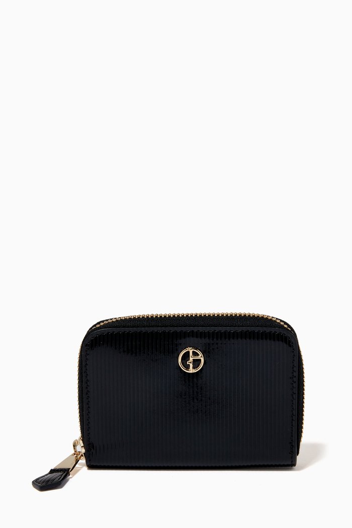 

La Prima Card Holder Wallet in Laminated Leather, Black