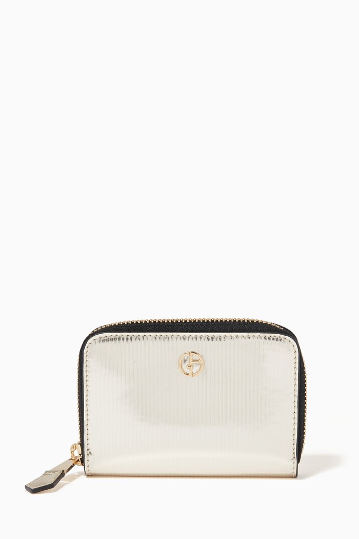 

La Prima Card Holder Wallet in Laminated Leather, Gold
