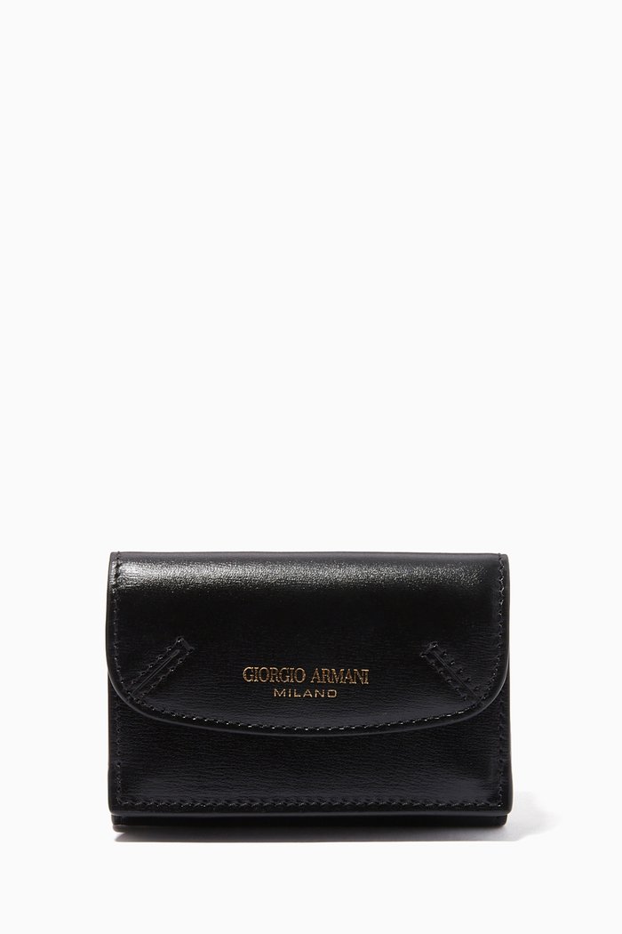 

Mini Trifold Wallet in Grained Leather, Black