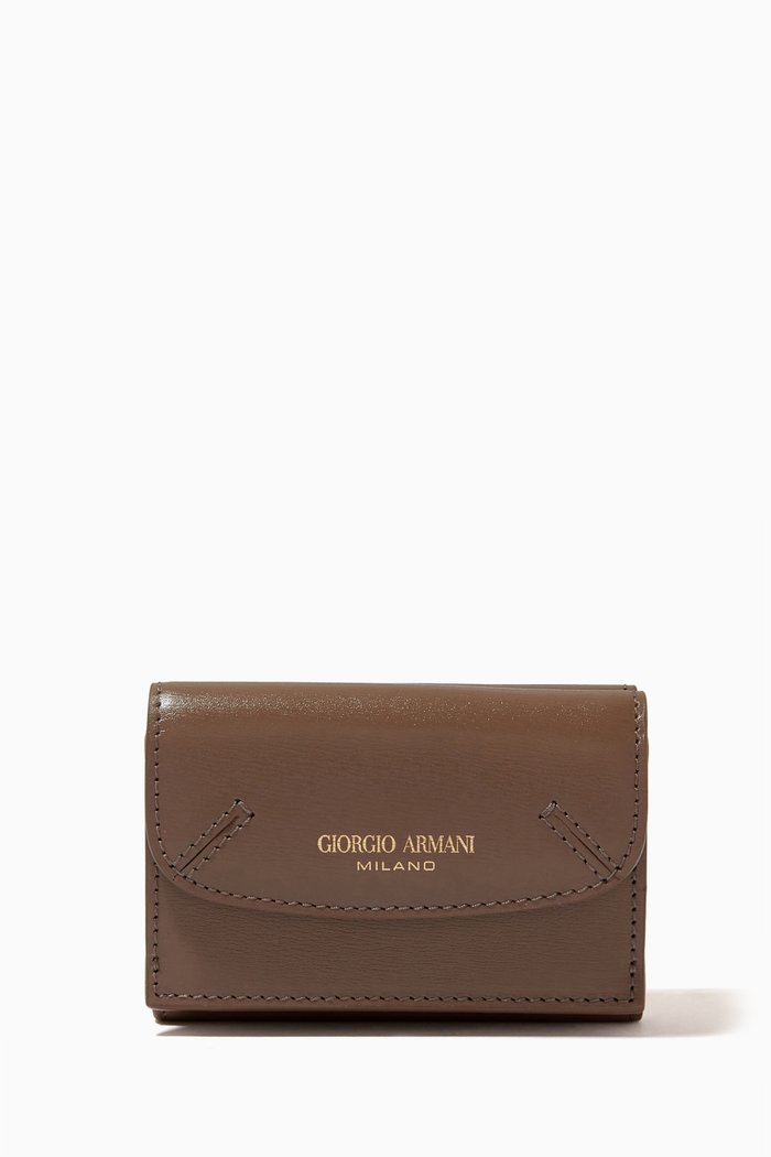 

Mini Trifold Wallet in Grained Leather, Brown