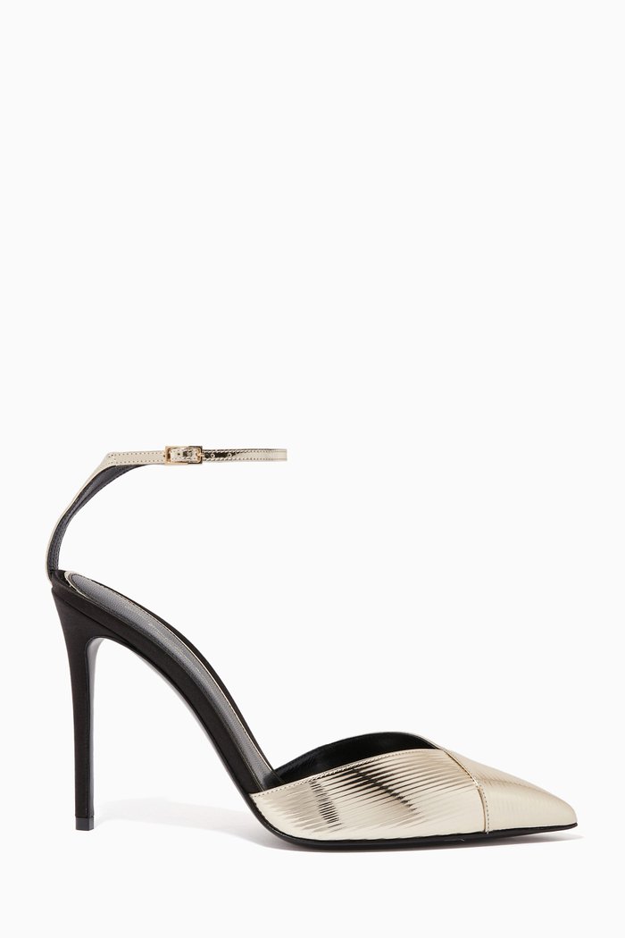 

Point-toe Pumps in Metallic Leather, Gold