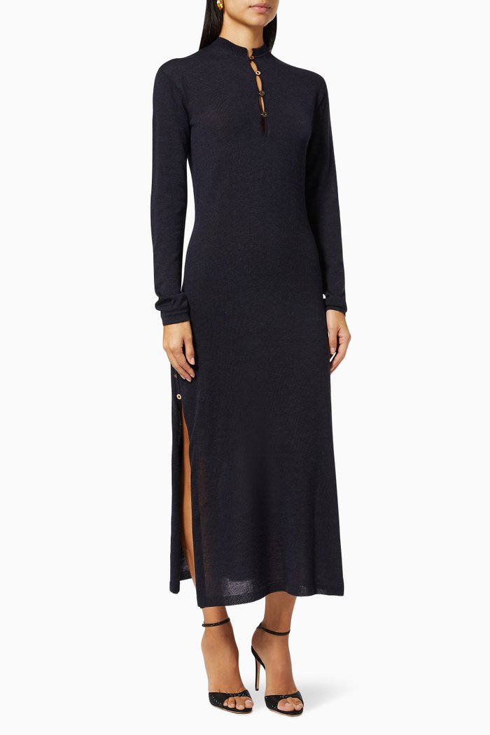 

Long Sleeve Midi Dress in Cashmere, Blue