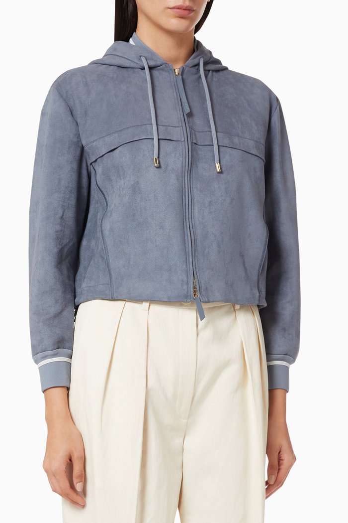 

Zip-up Hoodie in Suede Leather, Blue