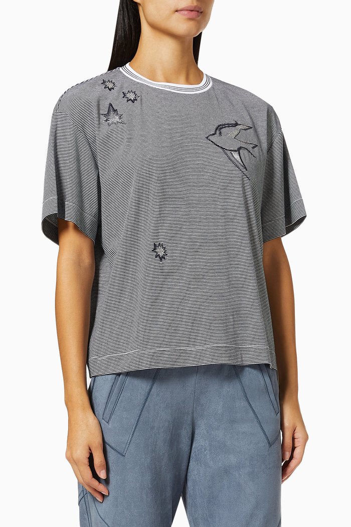 

Fish Embroidered T-shirt in Knit, Black