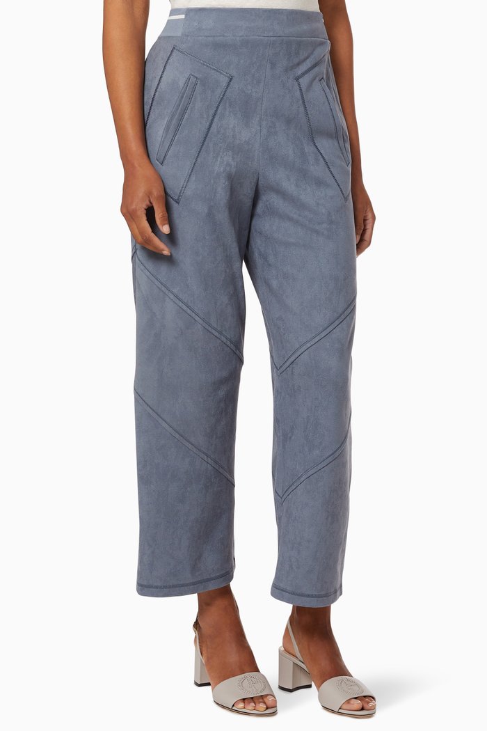 

Diagonal Top-stitch Trousers in Suede, Blue