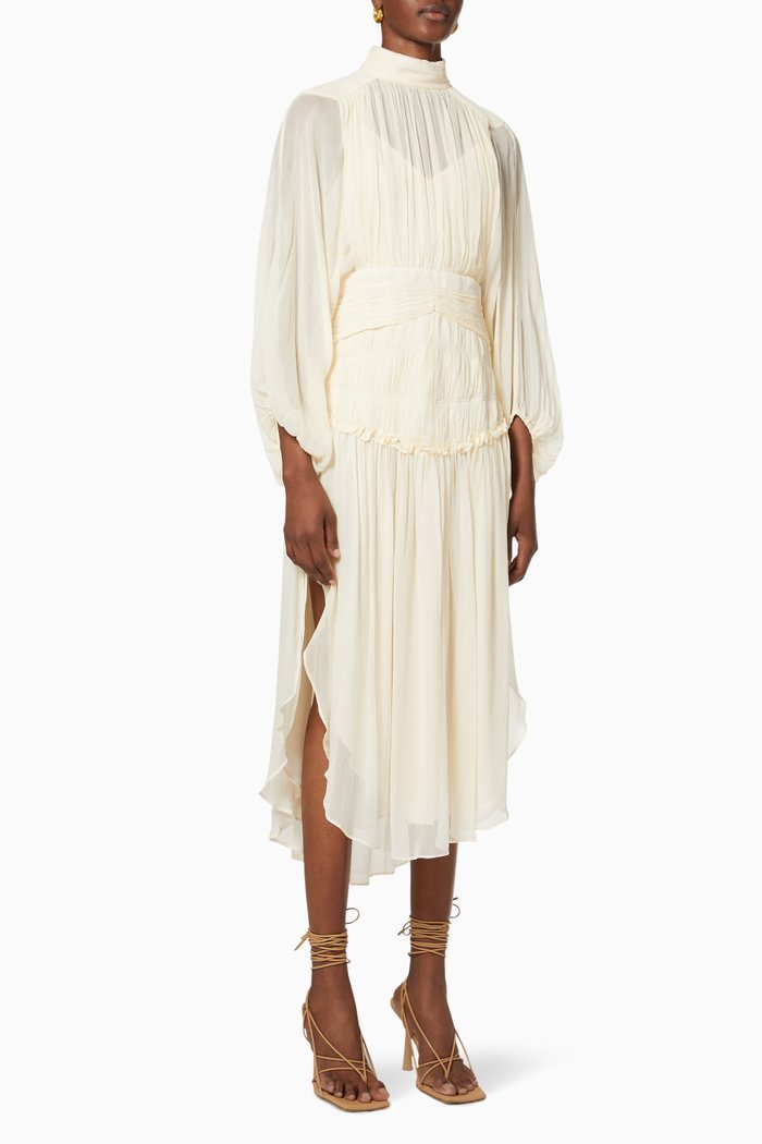 

Iris Midi Dress in Crinkle Chiffon, Neutral