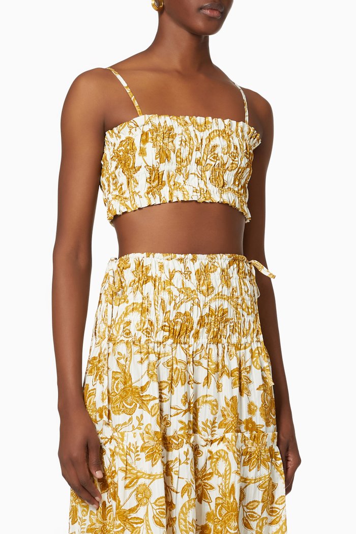 

Saffron Shirred Bralette in Cotton, Yellow