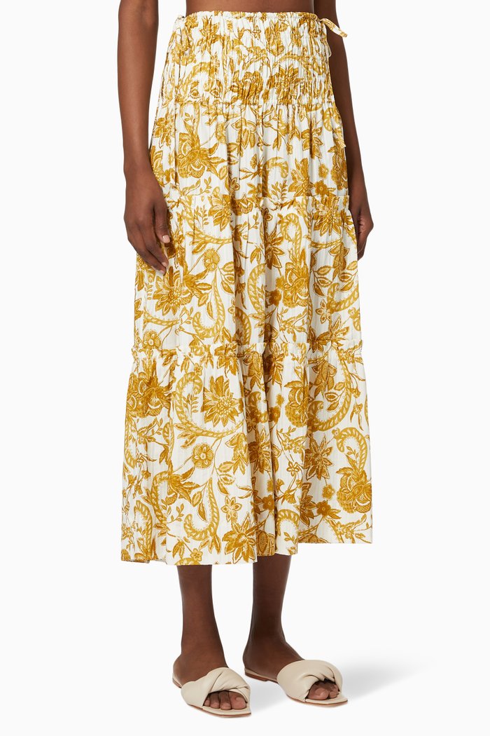 

Saffron Tiered Midi Skirt in Cotton, Yellow