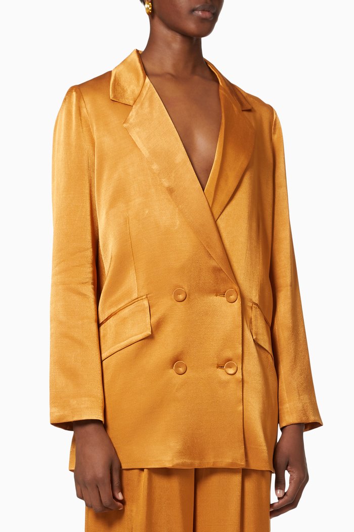 

Alma Double-breasted Blazer in Satin, Orange