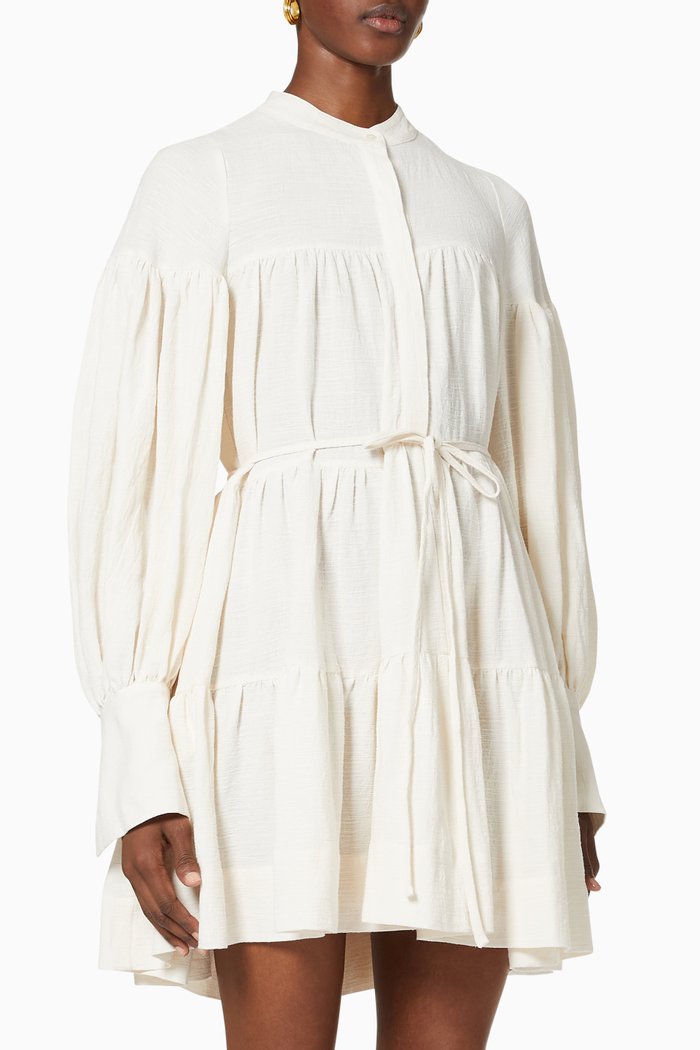 

Brigitte Tiered Mini Dress in Linen-blend, Neutral