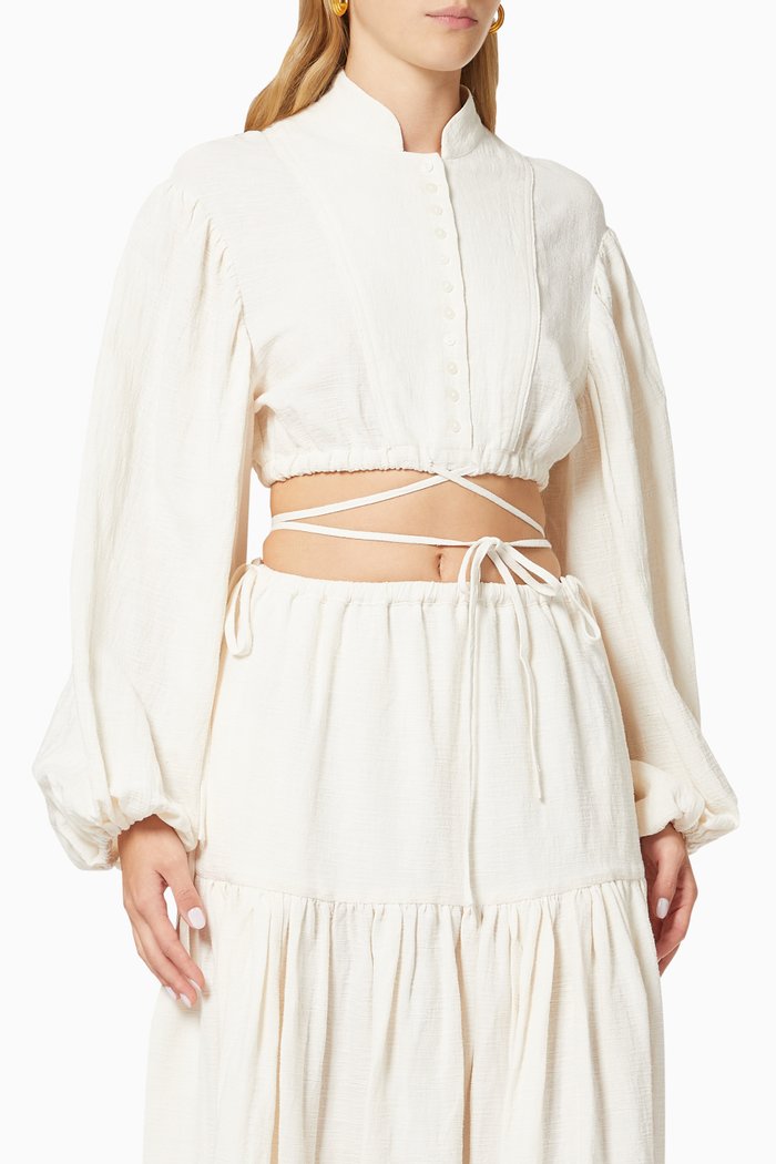

Brigitte Cropped Shirt in Linen-blend, Neutral