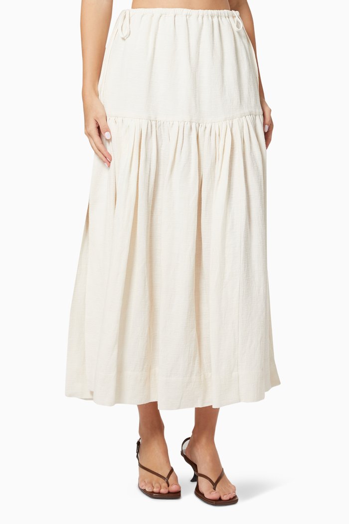 

Brigitte Split Midi Skirt in Linen-blend, Neutral