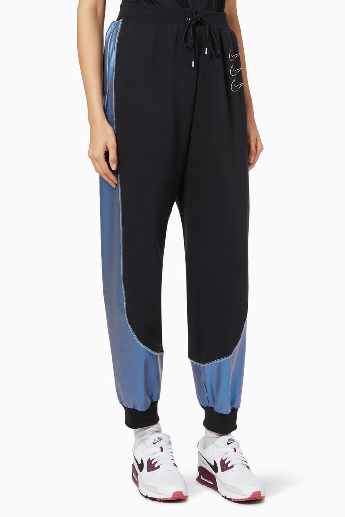 

Graphic Side Joggers in Cotton Fleece, Black