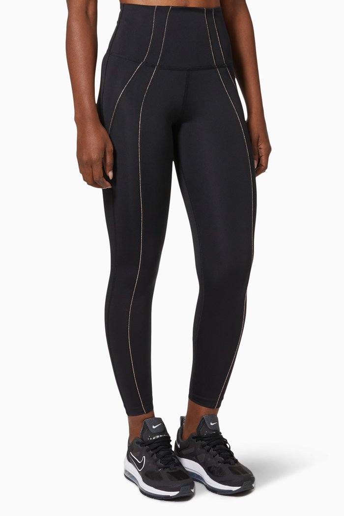 

Dri-FIT 7/8 Metallic Trim Leggings in Stretch Polyester, Black