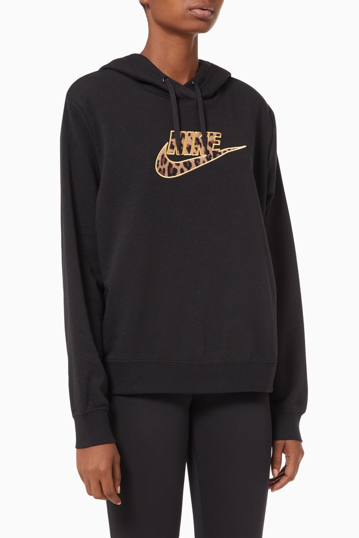 

Sportswear Animal Print Swoosh Hoodie in Fleece, Black