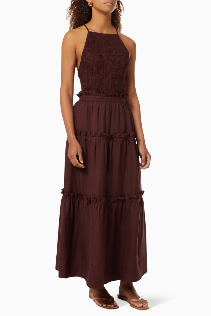 

Rubi Backless Midi Dress in Linen, Brown