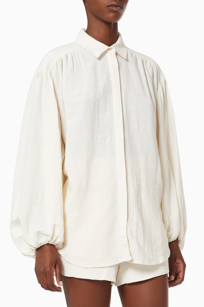 

Brigitte Balloon Sleeve Shirt in Cotton, Neutral