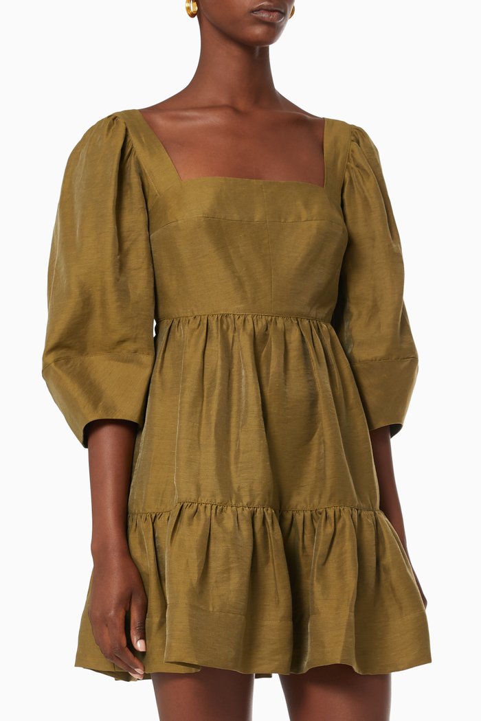 

Maya Open Back Mini Dress in Linen, Green
