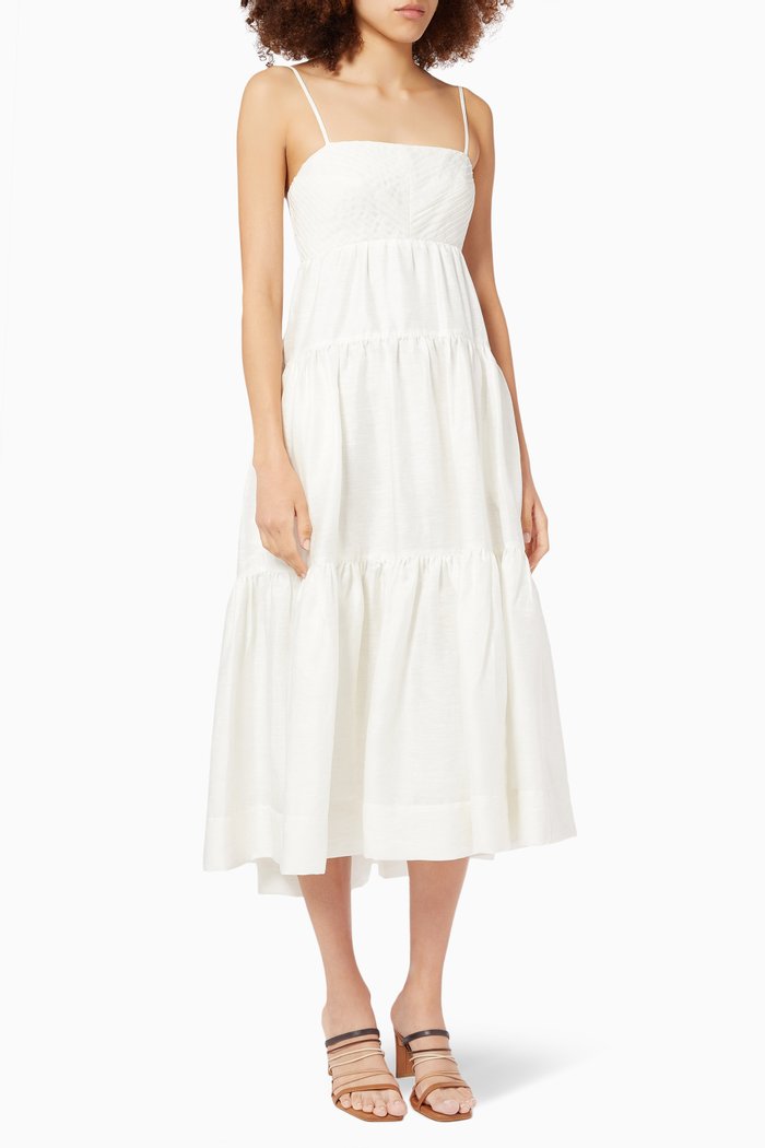 

Maya Open Back Midi Dress in Cotton, Neutral