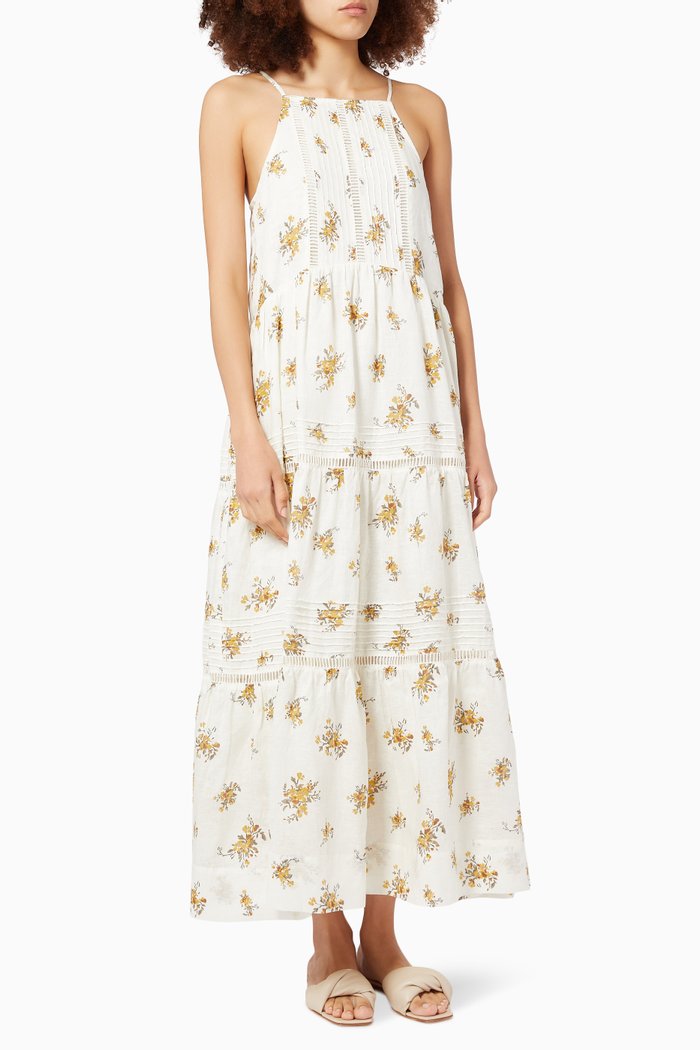 

Lila Pin Tuck Maxi Dress in Linen, Neutral