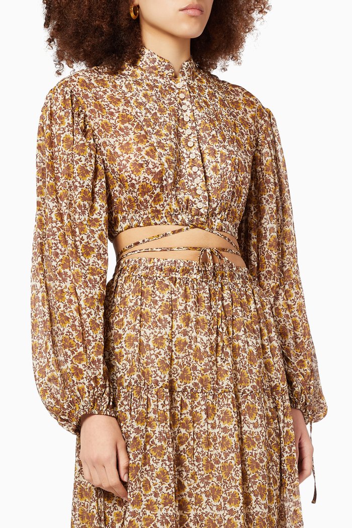 

Fauna Pin Tuck Drawstring Shirt in Cotton, Brown