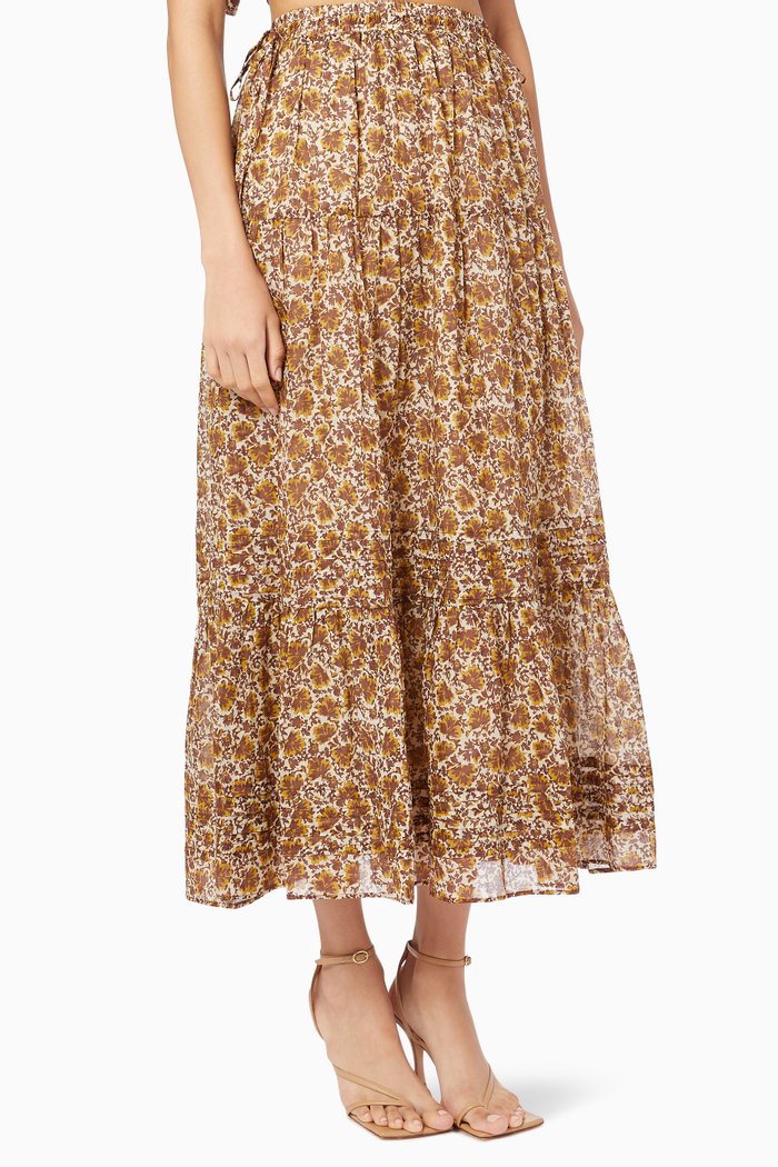 

Fauna Pin Tuck Midi Skirt in Cotton, Brown