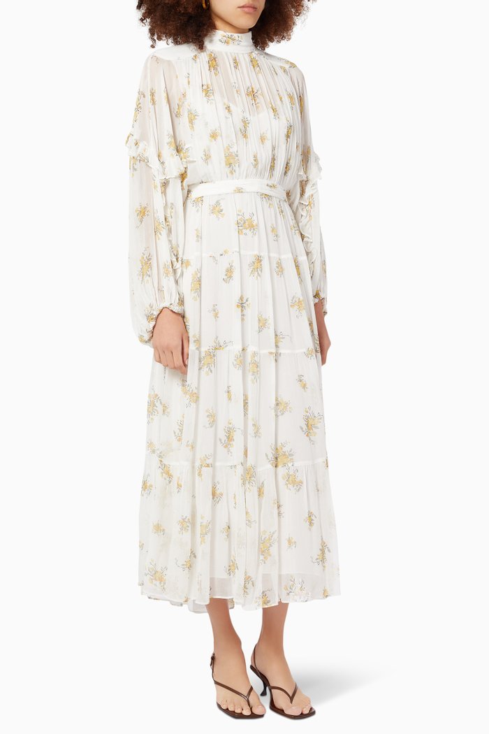 

Julieta Backless Tiered Midi Dress in Chiffon, White