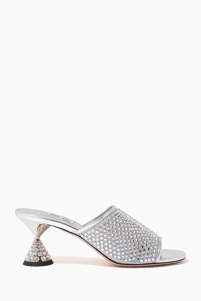 

Crystal Studded Mules in Mesh, Silver