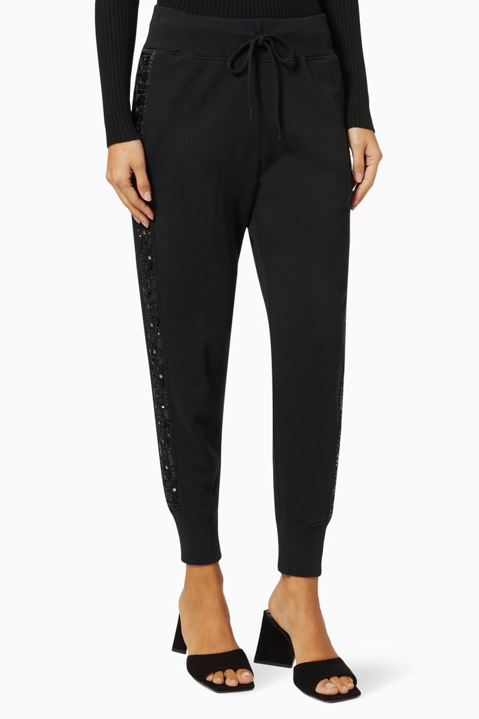 

Herringbone Embellished Joggers in French Terry, Black