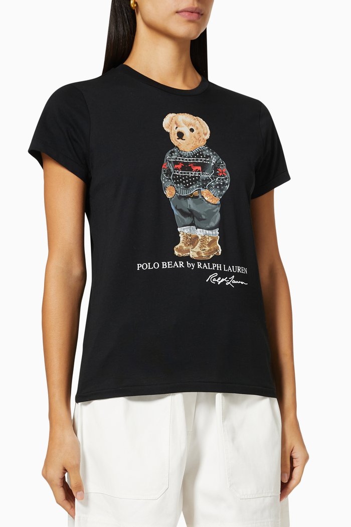 

Festive Polo Bear T-shirt in Cotton Jersey, Black