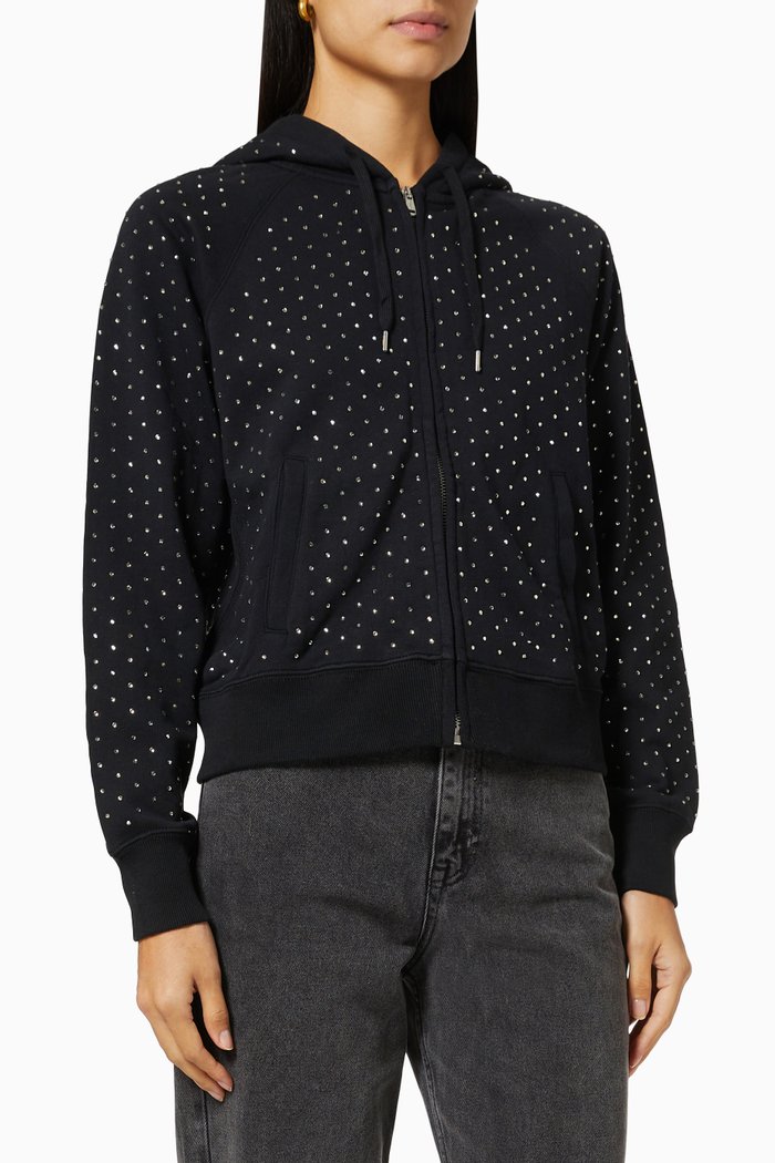 

Rhinestone Embellished Zip Hoodie in French Terry, Black