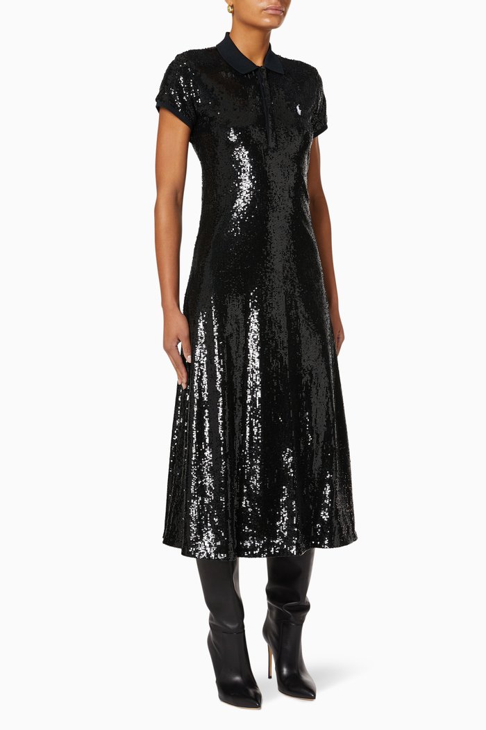 

Shimmer Logo Polo Dress, Black