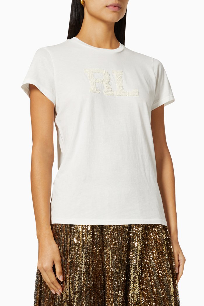 

Embellished Logo T-shirt in Cotton Jersey, White