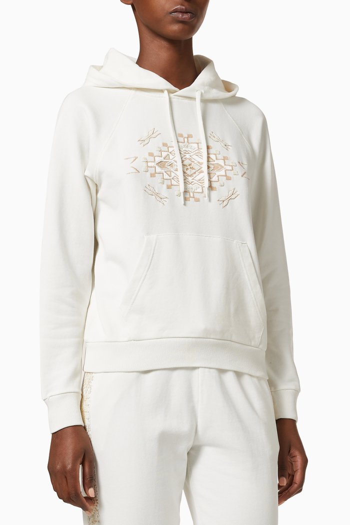 

Beaded-motif Hoodie in French Terry, White