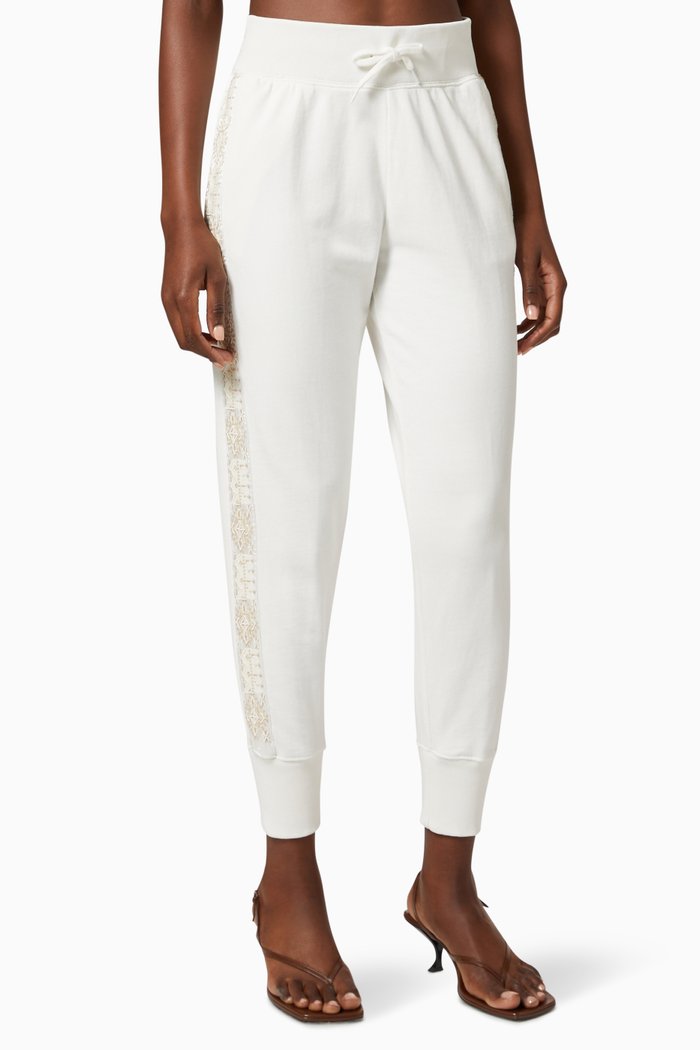 

Beaded Side-stripe Joggers in French Terry, White