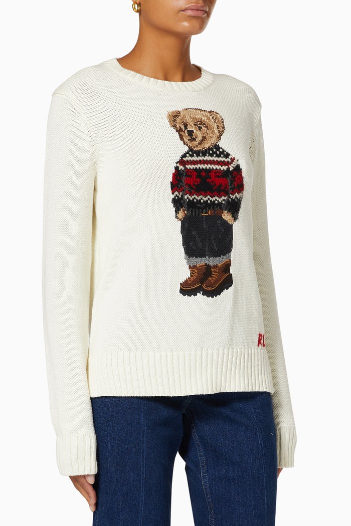 

Ski Polo Bear Sweater in Cotton, Neutral